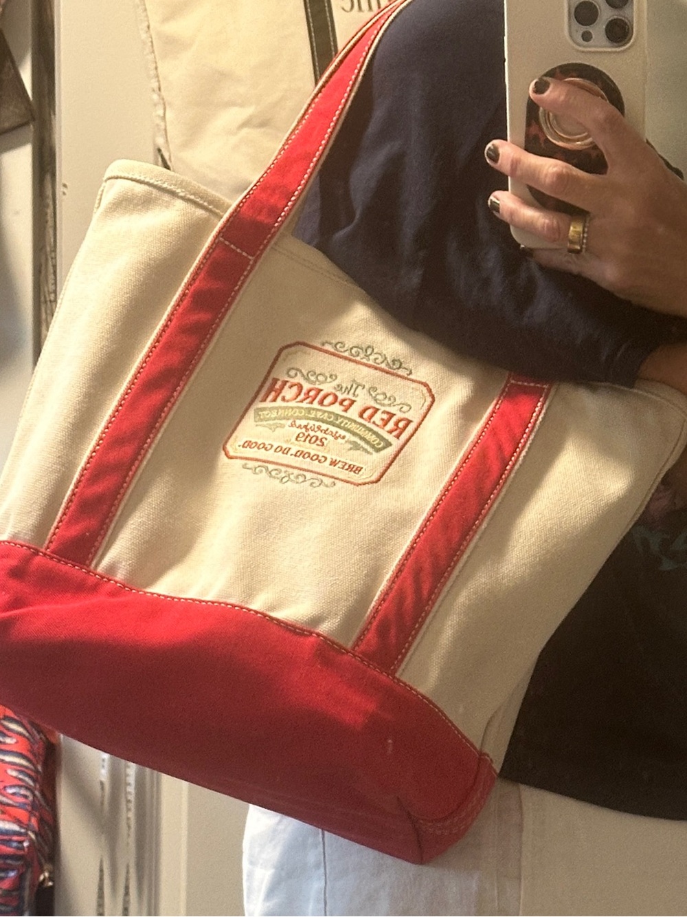 Lands' End Red and White Canvas Tote - Picture 11 of 11